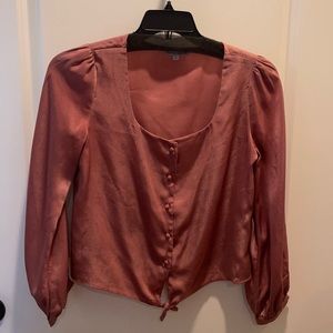 100 polyester satin look button up tie front